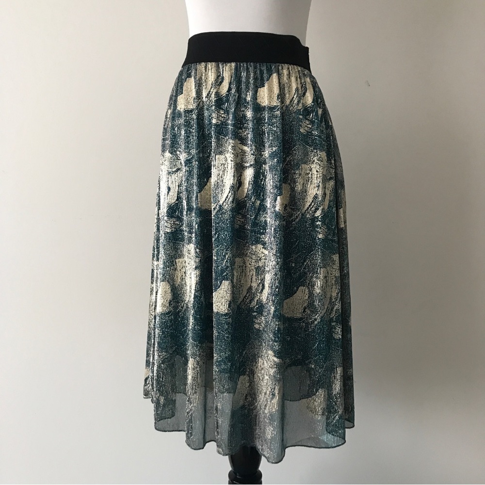 NWT LuLaRoe Lola Skirt XS Elegant Collection Dark Teal & Gold Royal Chiffon NEW